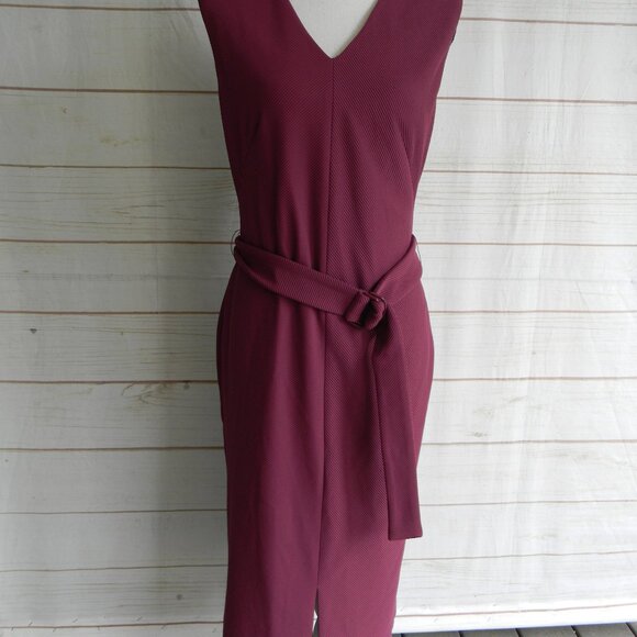 NWT Hugo Boss Dadorina" Purple V-Neck Belted Sleeveless Pencil Dress TEXTURED 6 - Picture 1 of 5